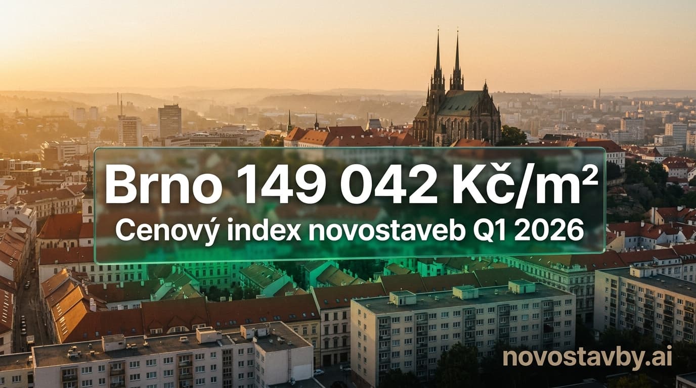 Letecký pohled na Brno s holografickým cenovým indexem novostaveb Q1 2026