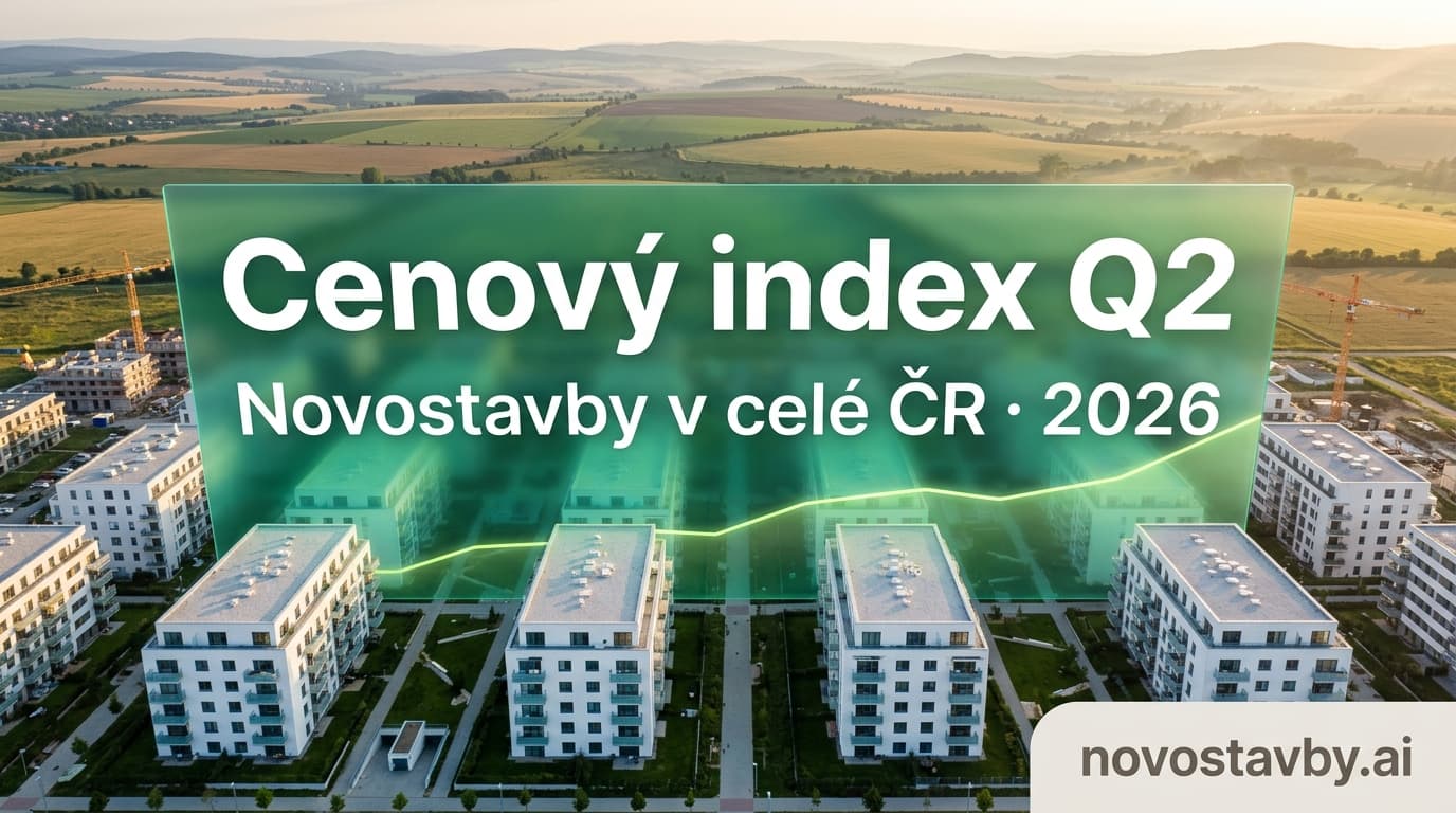 Mapa České republiky s barevným zobrazením cen novostaveb za m2 podle okresů v Q2 2026