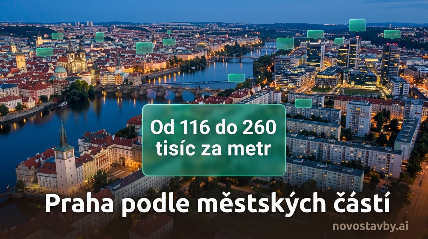 Cenová mapa pražských městských částí s průměrnými cenami novostaveb za m²